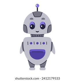 Carácter de robot cúrito. Chatbot, mascota de bots de IA, ciborg digital. Servicio de tecnología futurista. Inteligencia artificial de la comunicación. Ilustración vectorial en el estilo del doodle de dibujos animados 
