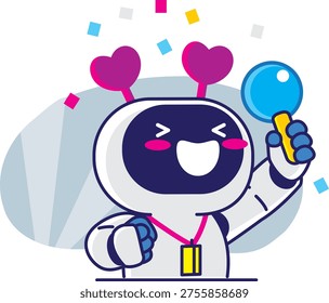 Cute Robot Character Cheering for K-Pop Concert, Vector Illustration