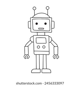 Cute robot character in doodle style. Hand drawn vector art.