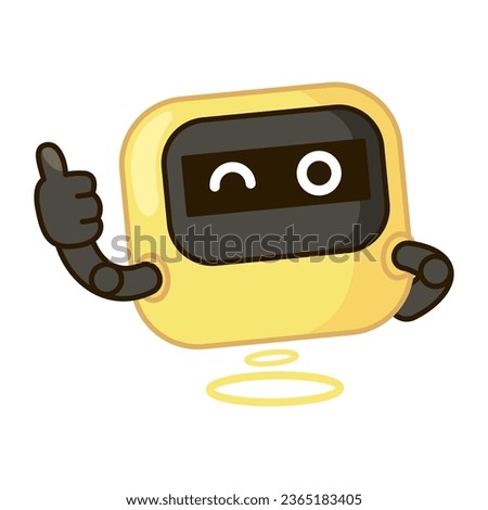 Cute robot character. Happy android with a smiling face. Children's artificial intelligence-bot, smart assistant, technology. Children's flat vector illustration isolated on a white background
