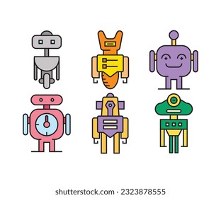 cute robot character icons set