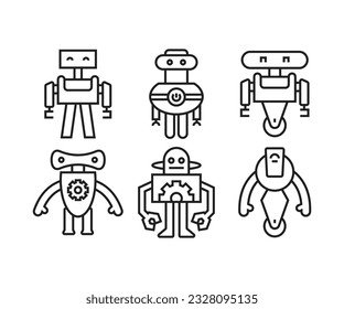 cute robot character icons set