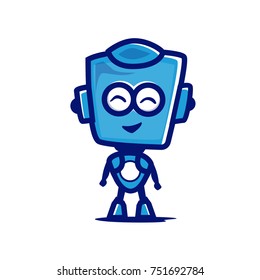 cute robot character, cute robot logo, full body robot illustration, logo design, isolated on white background.