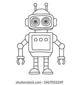 Netter Roboter-Charakter im Retro-Doodle-Stil.