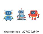 Cute Robot Character Set Illustration in Flat Vector Style for Technology and Science Theme