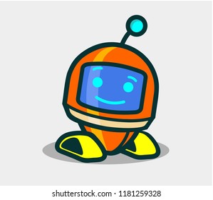 Cute Robot character with smile and funny gesture. Vector Illustration.