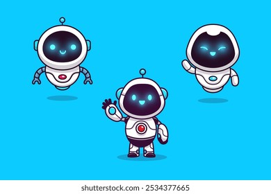 Paquete de Ilustraciones de diseño de Vector de personaje de robot lindo