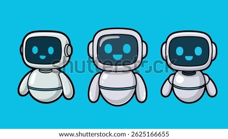 Cute Robot Character Vector – Flat Cartoon Style Friendly AI Bot Illustration with Smiling Face for Technology, Mascot, or Chatbot Concepts