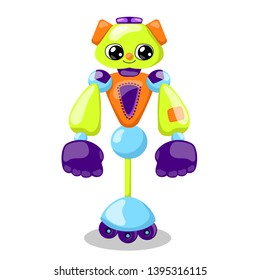 Cute robot character vector illustration on white background. Anthropomorphic machine protection. Robot guardian. Artificial intelligence concept for children. Funny robot clipart. Fantastic kid toy