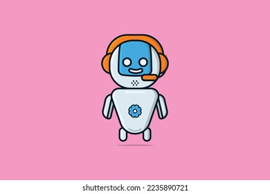 Ilustración del vector de caracteres de robot recortado. Concepto de icono de Robot tecnológico. Diseño vectorial del símbolo de la mascota del robot de ayuda corta. Bot de chat del servicio de asistencia de voz, icono de asistente de ayuda al cliente en línea.