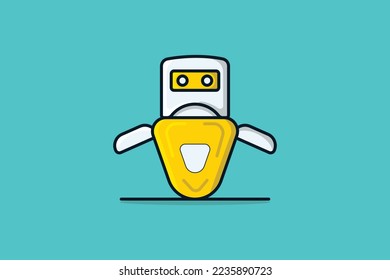Cute Robot Character vector illustration. Technology Robot icon concept. Voice support service chat bot, online help customer assistant support logo icon. Helper robot mascot  character symbol design.