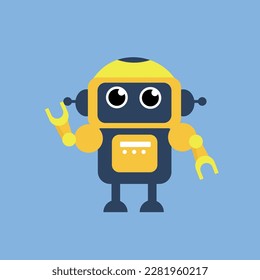 Cute robot character vector illustration in flat design style. Cute robot icon.