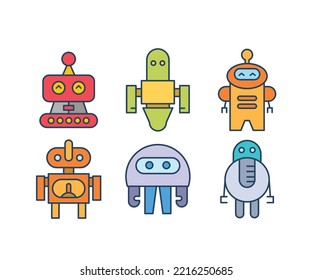 cute robot characters set illustration