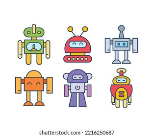 cute robot characters set illustration