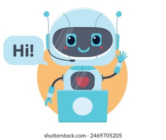 Cute robot, chat bot cartoon character