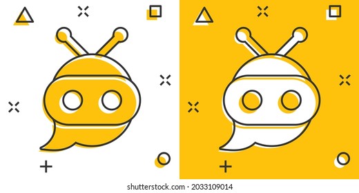 Cute robot chatbot icon in comic style. Bot operator vector cartoon illustration pictogram. Smart chatbot character business concept splash effect.