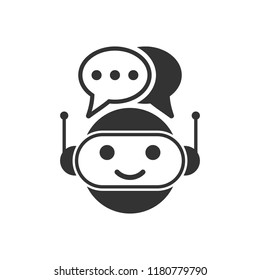 Cute robot chatbot icon in flat style. Bot operator vector illustration on white isolated background. Smart chatbot character business concept.