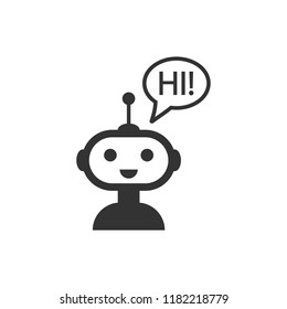 Cute robot chatbot icon in flat style. Bot operator vector illustration on white isolated background. Smart chatbot character business concept.
