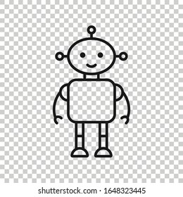 Cute robot chatbot icon in flat style. Bot operator vector illustration on white isolated background. Smart chatbot character business concept.