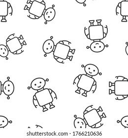 Cute robot chatbot icon in flat style. Bot operator vector illustration on white isolated background. Smart chatbot character seamless pattern business concept.