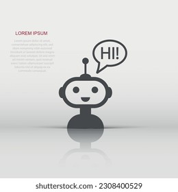 Cute robot chatbot icon in flat style. Bot operator vector illustration on white isolated background. Smart chatbot character business concept.