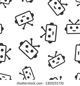 Cute robot chatbot icon seamless pattern background. Bot operator vector illustration. Smart chatbot character symbol pattern.