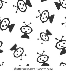 Cute robot chatbot icon seamless pattern background. Bot operator vector illustration. Smart chatbot character symbol pattern.