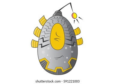 Cute Robot with closed eyes and smiling slightly. Vector Illustration. Isolated on white background.