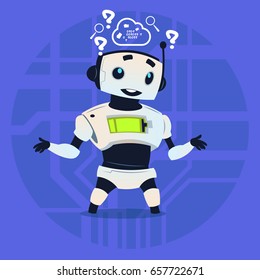 Cute Robot Coding Thinking Modern Artificial Intelligence Technology Concept Flat Vector Illustration