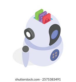 A cute robot with compartments, symbolizing AI and storage systems.