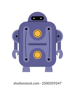 Cute robot concept. Blue virtual assistant and robotic toy. Artificial intelligence and machine learning. Sticker for social networks. Linear vector illustration isolated on white background