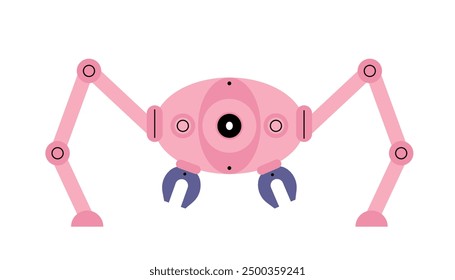 Cute robot concept. Pink virtual assistant and robotic toy. Artificial intelligence and machine learning. Template and layout. Linear vector illustration isolated on white background