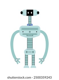 Cute robot concept. Tall virtual assistant and robotic toy. Artificial intelligence and machine learning. Poster or banner for website. Linear vector illustration isolated on white background