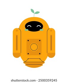 Cute robot concept. Yellow virtual assistant and robotic toy. Artificial intelligence and machine learning. Graphic element for website. Linear vector illustration isolated on white background