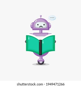 Cute robot confused reading a book