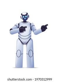 cute robot cyborg pointing at something modern robotic character artificial intelligence technology concept