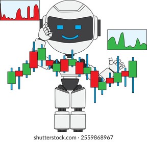 Cute robot with data screen vector