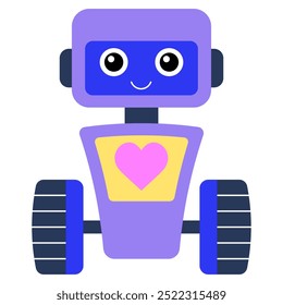 Cute robot delivering goods, vector