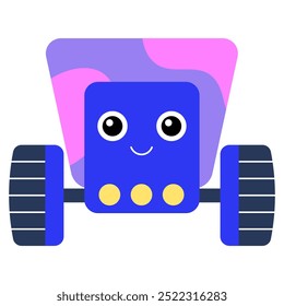 Cute robot delivering goods, vector