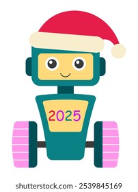 Cute robot delivering goods, vector, Christmas and New Year 2025