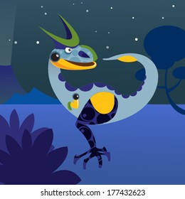 cute robot dinosaur on night planet background