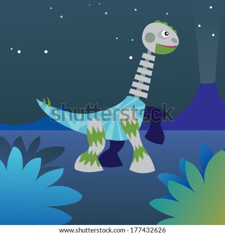 cute robot dinosaur on night planet background