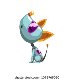 Cute robot dog howling, artificial intelligence concept vector Illustration on a white background