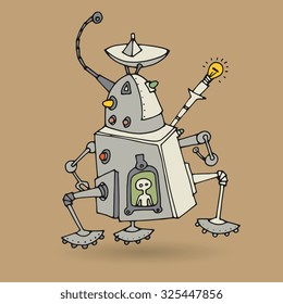 Cute robot doodle drawing, vector illustration