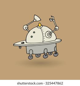 Cute robot doodle drawing, vector illustration