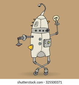 Cute robot doodle drawing, vector illustration