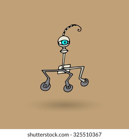 Cute robot doodle drawing, vector illustration
