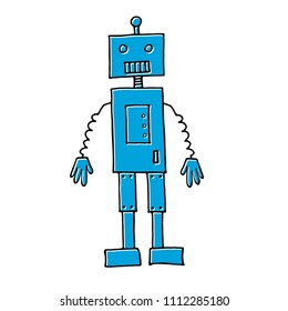 Cute robot doodle. Hand drawn icon isolated on white. Colorful vector illustration.