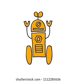 Cute robot doodle. Hand drawn icon isolated on white. Colorful vector illustration.