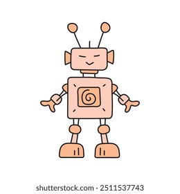 Cute robot in doodle style, childish, vector illustration